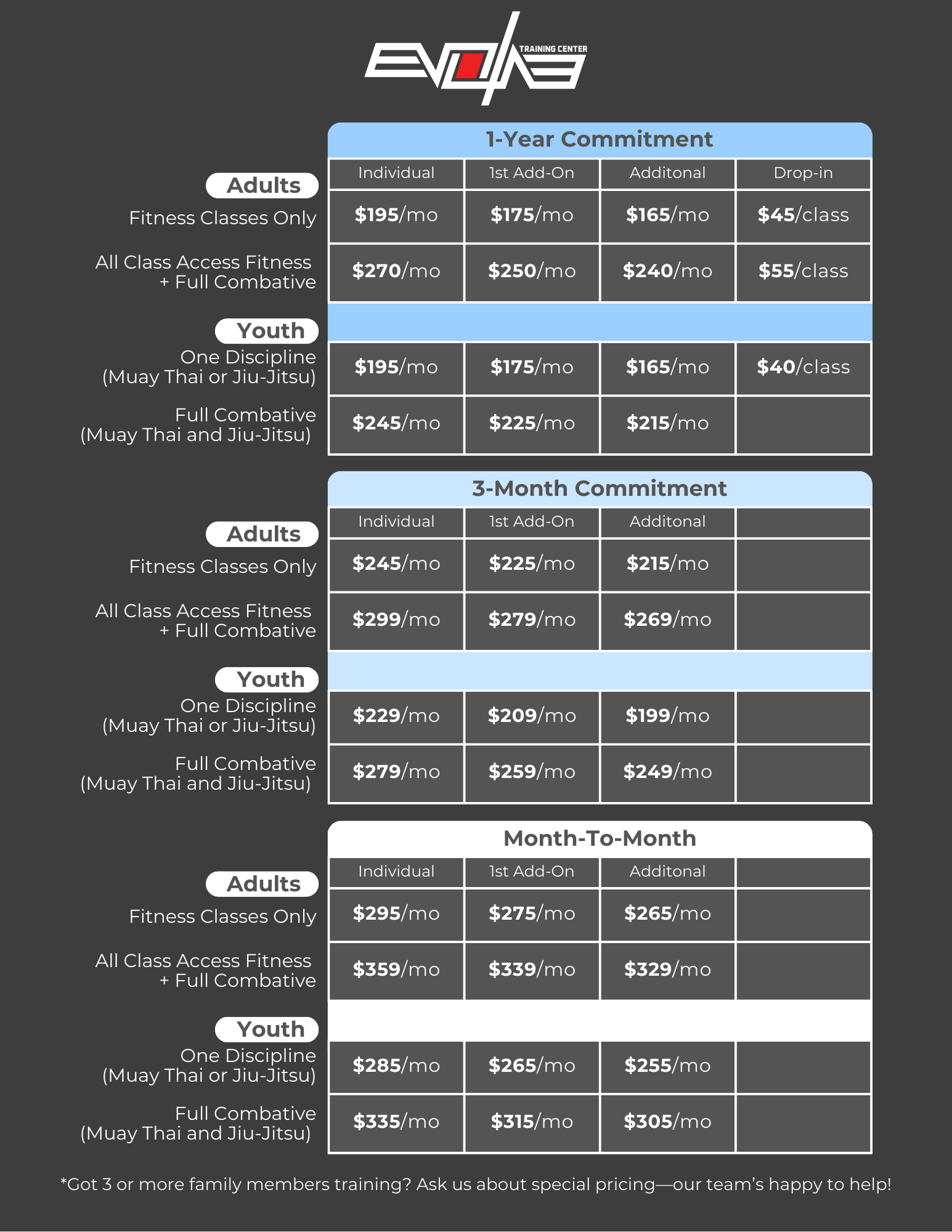 Evolve Price Sheet
